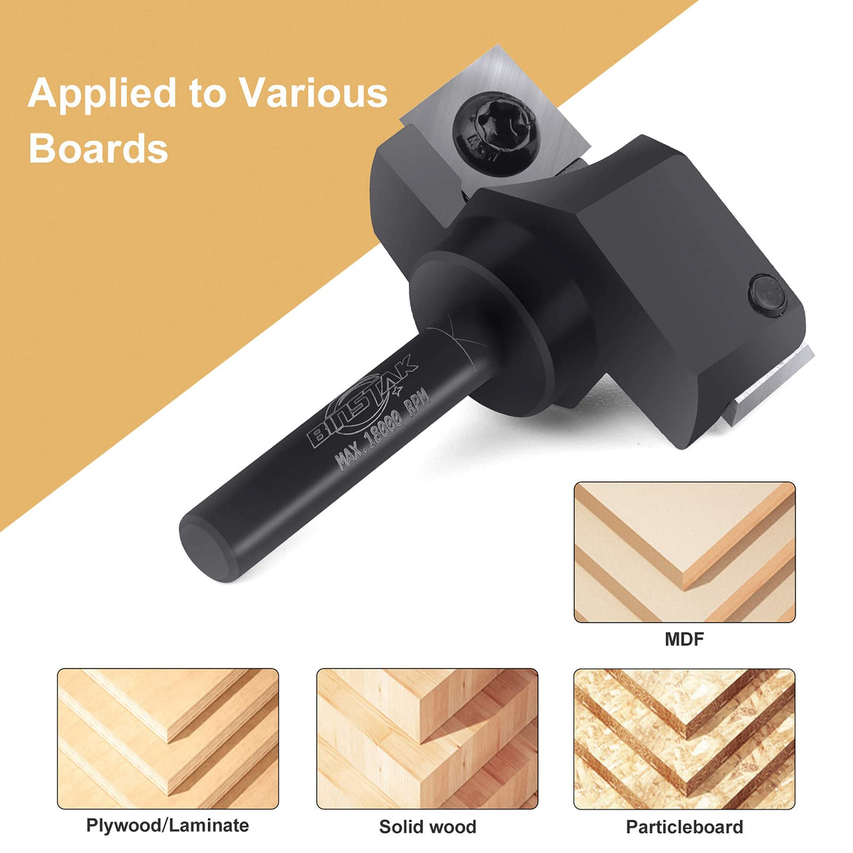 CNC Spoilboard Surfacing Router Bit, 1/4" Shank 1-1/2" Cutting Diameter, Carbide Insert Slab Flattening Router Bits Planing Bit Wood Planer Bit BINSTAK