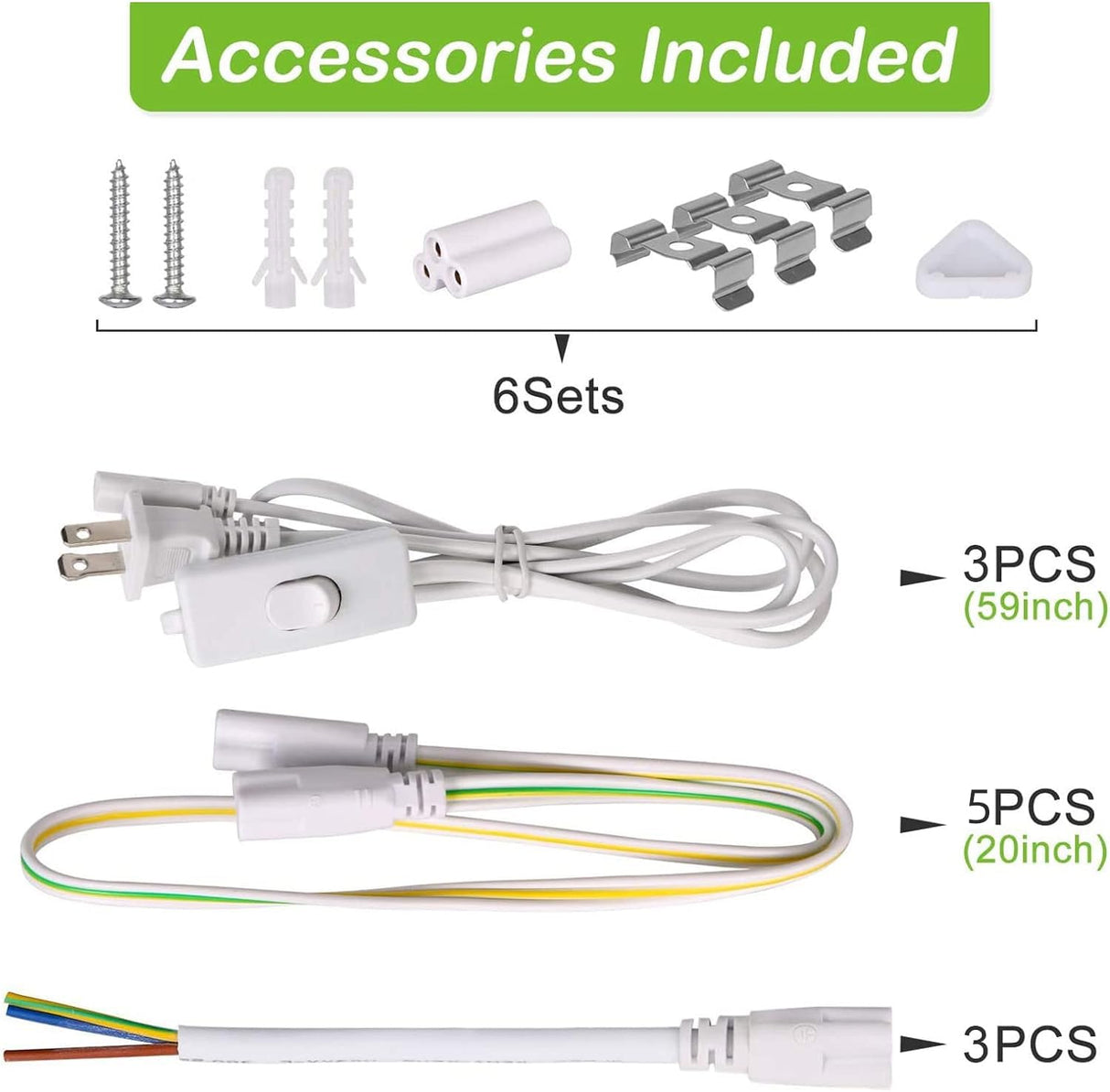 6 Pack LED Shop Light 4FT, T5 Integrated Single Fixture, 22W, 2200lm, 6500K Super Bright White, Linkable Shop Light, Utility Shop Lights, Corded hykolity