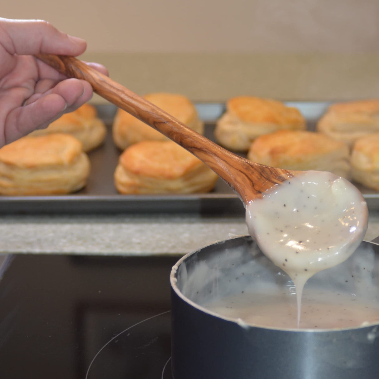 The Live Edge - Handmade Olive Wood Spoon 12" Long handle | Large Wooden Spoon for Cooking, Kitchen Utensil | Single Nonstick Wood Serving Spoons for The Live Edge