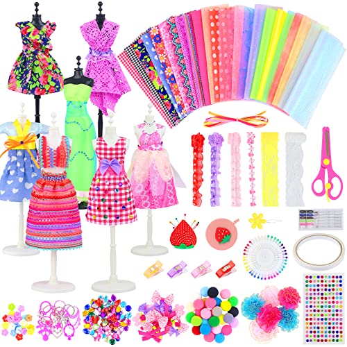 Ecore Fun 448 Pcs Fashion Design Kit for Girls Doll Accessories DIY Set Creativity DIY Arts & Crafts Toys with Mannequins Gift for 6-8 8-12 Year Old Ecore Fun