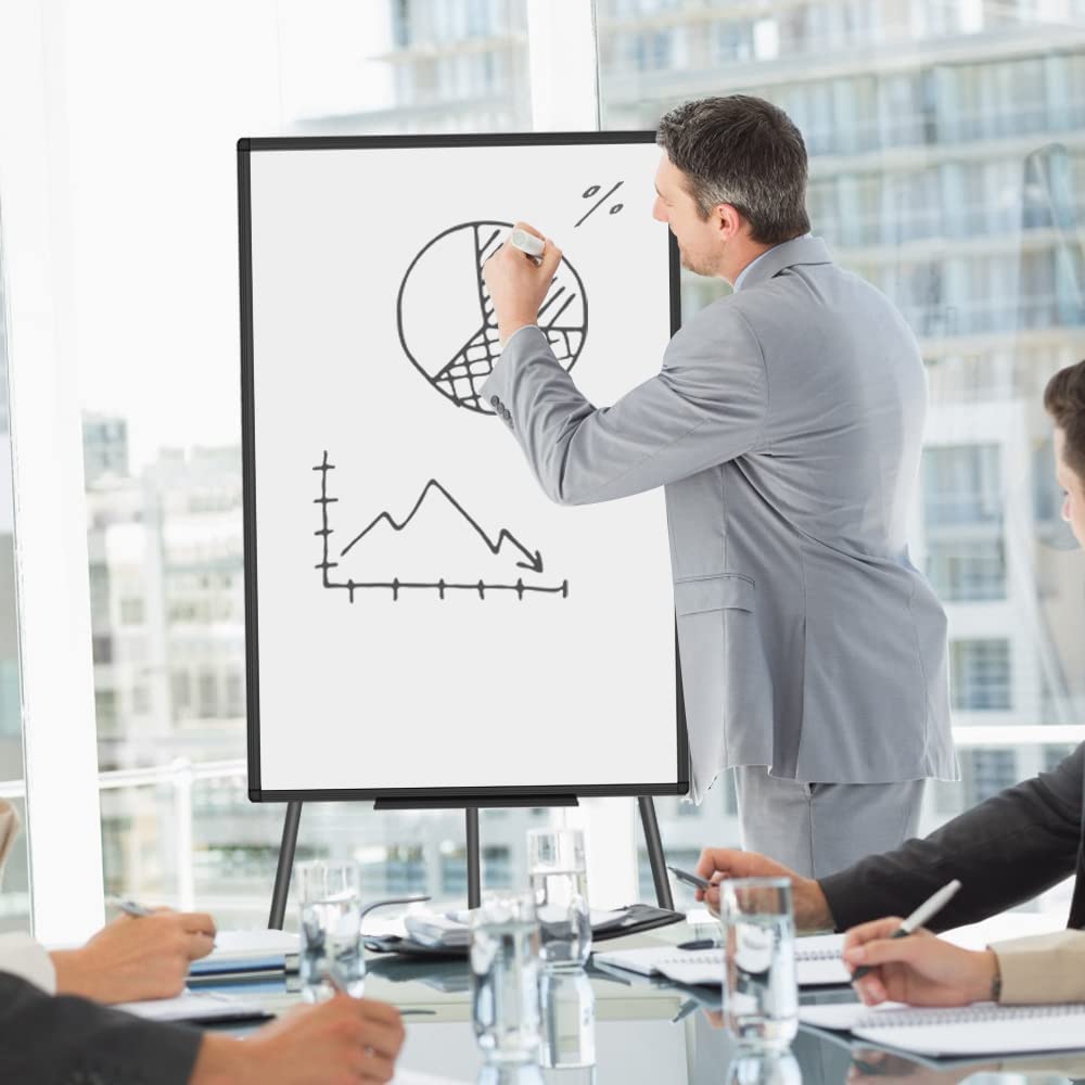 VIZ-PRO Magnetic Whiteboard Easel Black, 36 x 24 Inches, Portable Dry Erase Board Height Adjustable for School Office and Home VIZ-PRO