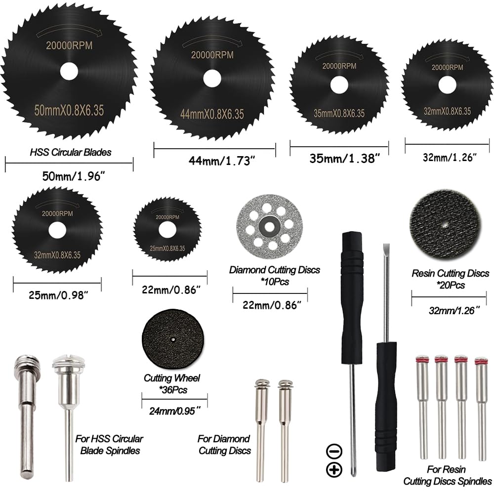 Cutting Discs Wheel Set for Dremel Rotary Tool Accessories, HSS Circular Saw Blades Diamond Resin Cutting Wheel Kit with 1/8" Mandrels for Wood IELEK