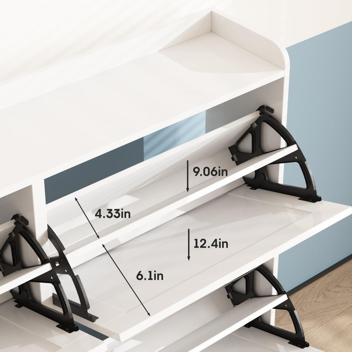 Maupvit Large Shoe Cabinet with 4 Flip Drawers, Freestanding Shoe Cabinet Organizer with Metal Drawer Bracket, Shoes Storage Cabinet for Entryway, Maupvit