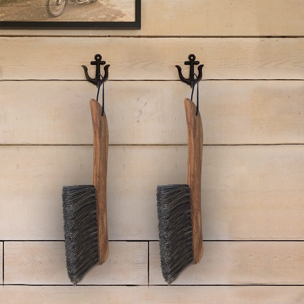 AMERWASH PLUS Counter Brush for Furniture, Drafting, Patio, Bed, Fireplace, Woodworking Cleaning, Horsehair Bristles Duster Wooden Handle Shop Brush, AMERWASH PLUS