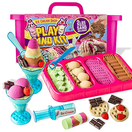 GirlZone Ice Cream Shop Play Sand for Kids, Kids Sand Kit with Sand Ice Cream Toy and 2lbs Sensory Play Sand for Kids, for Girls 8-12 GirlZone