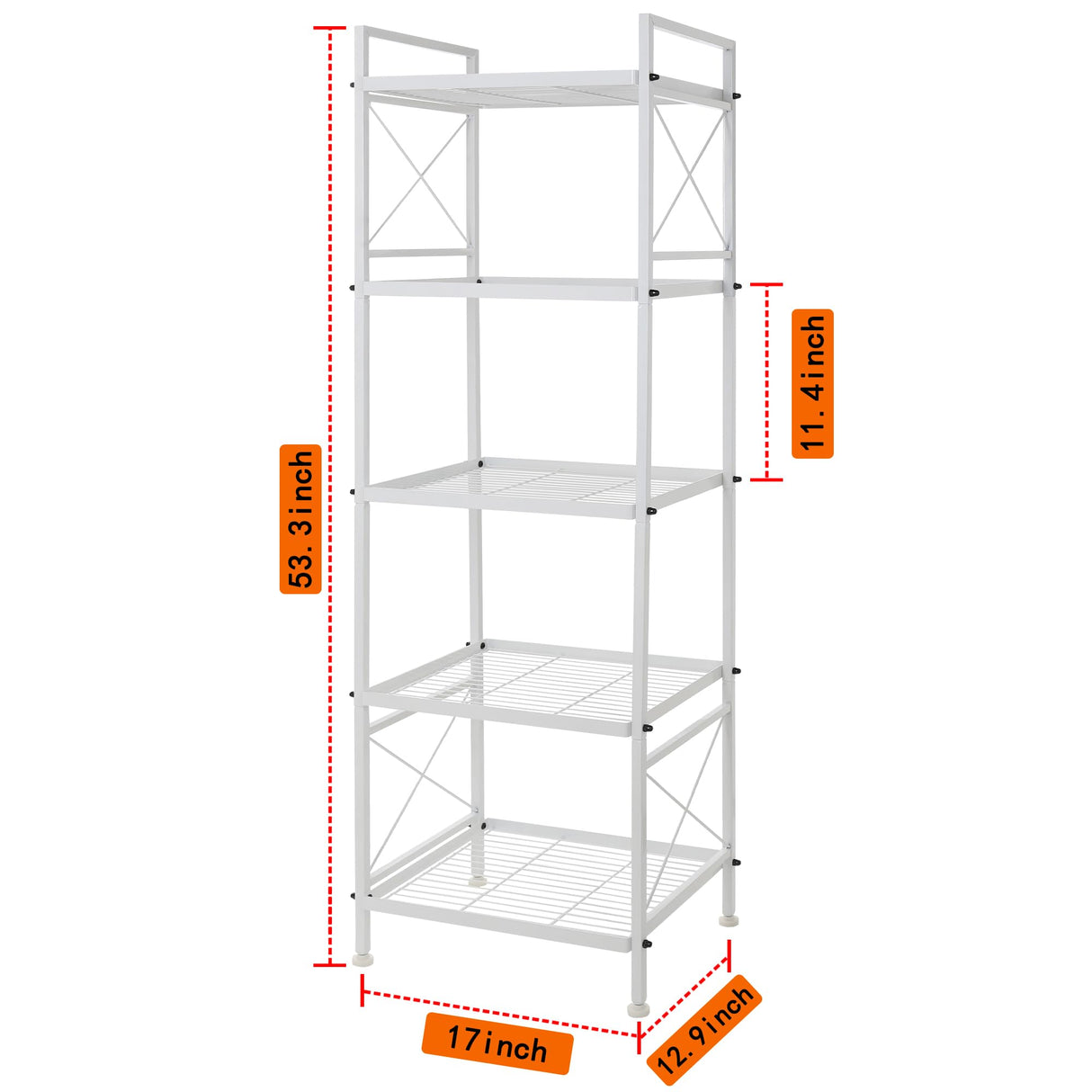 YOHKOH 5 Tier Metal Storage Rack Closet Shelves,Standing Storage Shelf Units for Laundry Bathroom Kitchen Pantry Closet(White,17.0L x 12.9W x 53.3H) YOHKOH