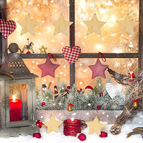 Pangda 20 Packs Wooden Star Cutouts Hanging Ornaments with 20 Packs Strings for Wedding, DIY, Craft, Festival, Decoration, Embellishments Pangda