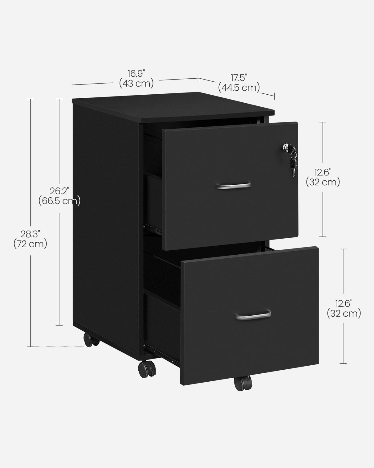 VASAGLE 2-Drawer File Cabinet, Locking Wood Filing Cabinet for Home Office, Small Rolling File Cabinet, Printer Stand, for A4, Letter-Size Files, VASAGLE