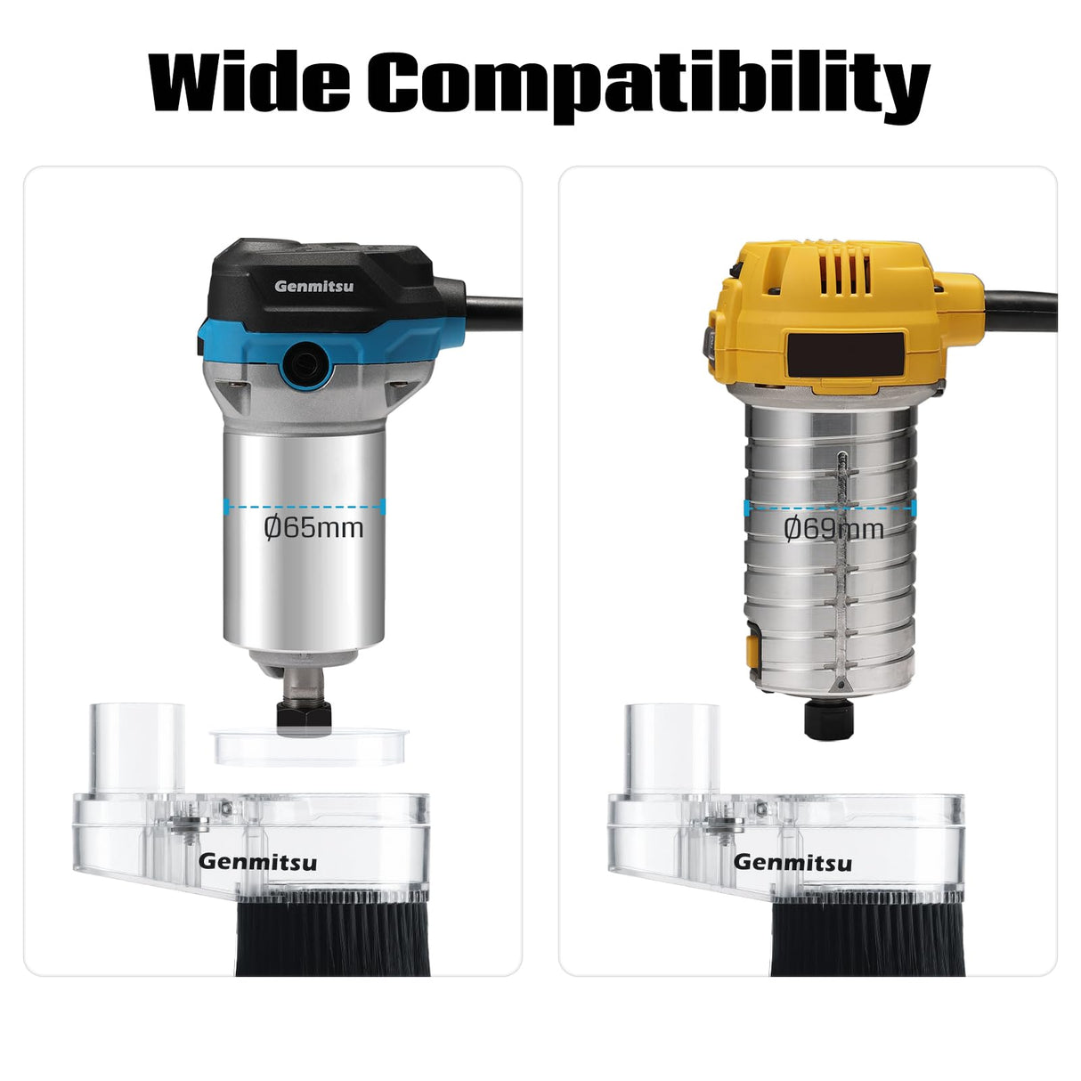 Genmitsu 65mm & 69mm CNC Dust Shoe, Compatible with Most 65mm/69mm Spindle Motor and Compact Router, Hose Adapter Inner Diameter 38mm (1.5″), Genmitsu