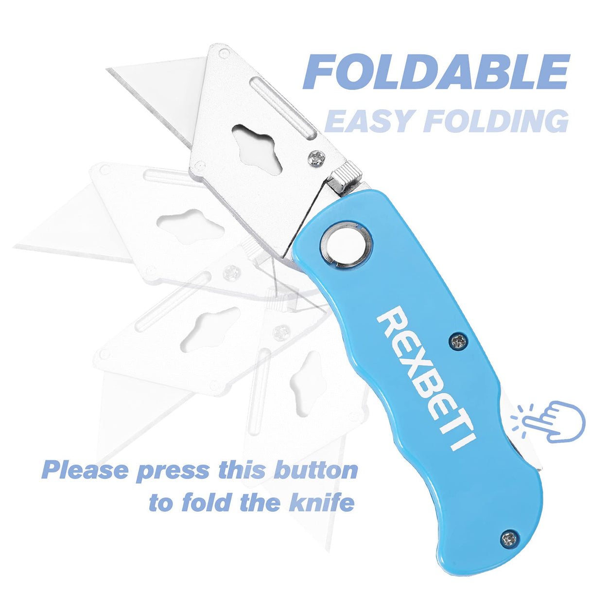 REXBETI 4-Pack Folding Utility Knife Quick-change SK5 Box Cutter for Cartons, Cardboard and Boxes, Back-lock Mechanism with 10 Extra Blades REXBETI