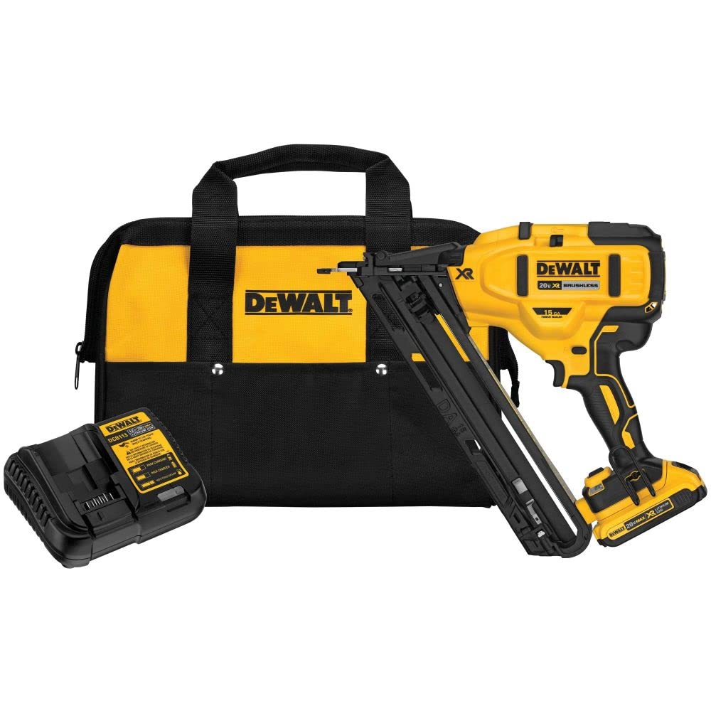 DEWALT 20V MAX Finish Nailer Kit, Angled, 15GA, Battery, Charger & Bag (DCN650D1) DEWALT