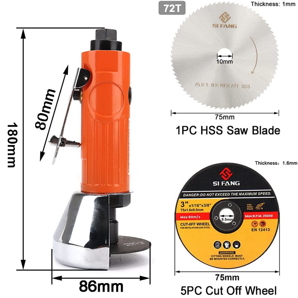Air Cut Off Tool with 5Pcs 3-inch Cut-Off Wheels, Pneumatic Metal Sheet Cutting Tool, Heavy Duty Air Cutter Cut off Tool Baisiky