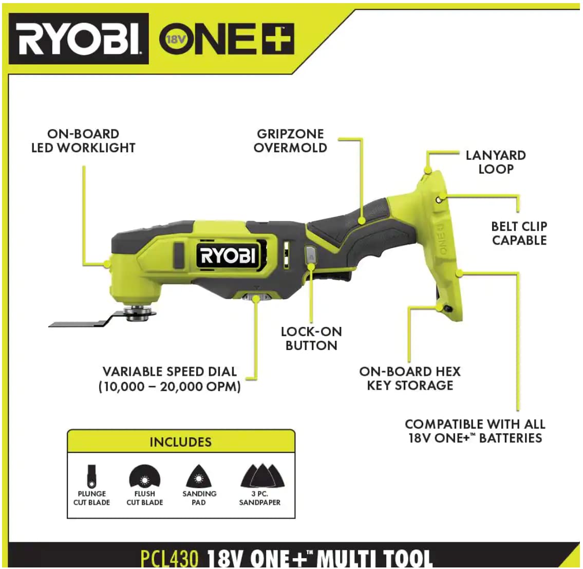 RYOBI ONE+ PCL1600K2 18V Cordless 6-Tool Combo Kit with 1.5 Ah Battery, 4.0 Ah Battery, and Charger RYOBI