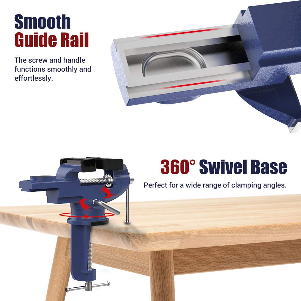Nuovoware Table Vise 3 Inch, 360Β° Swivel Base Universal Home Vise Portable Bench Clamp, Clamp-on Vise Bench Clamps Fixed Tool for Woodworking, Nuovoware