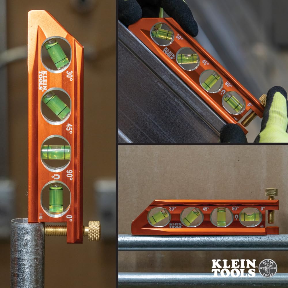 Klein Tools 935AB4V Level, 6-Inch Magnetic Torpedo and Conduit Level with 0/30/45/90 Degree Vials, V-Groove and Magnet Track, High Visibility Orange Klein Tools