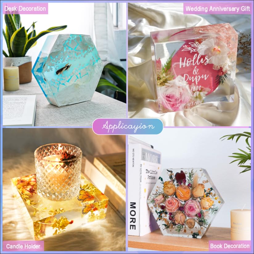 LET'S RESIN Large Resin Molds,Resin Flower Preservation Molds with Hexagon Square Large Epoxy Molds,Cube Sphere Pyramid Regular Silicone Molds for LET'S RESIN