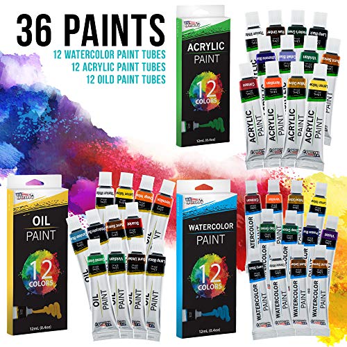 U.S. Art Supply 95 Piece Wood Box Easel Painting Set - Oil, Acrylic, Watercolor Paint Colors and Painting Brushes, Oil Artist Pastels, Pencils - U.S. Art Supply