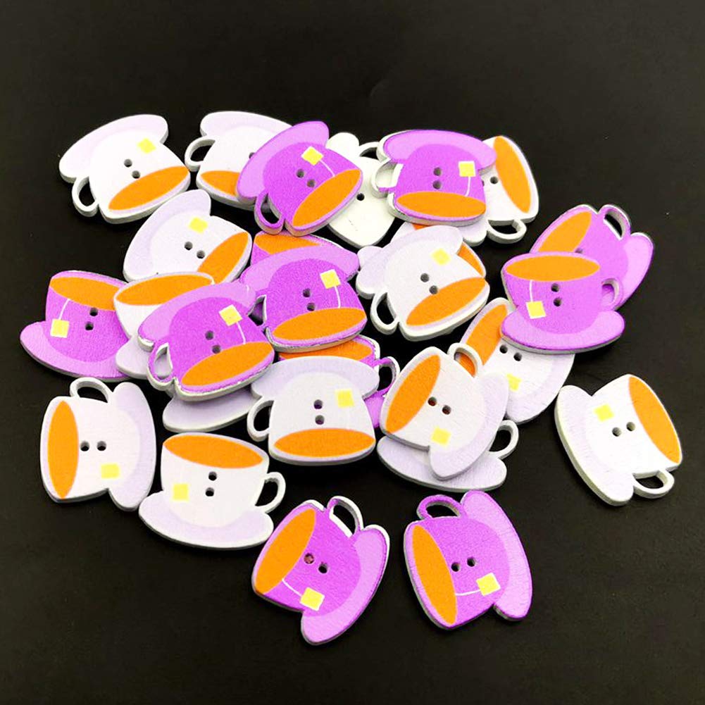 50Pcs Coffee Cup Shape Wood Buttons DIY Scrapbook Photo Album Sewing Knitting Decor - Multicolor PUDOCK