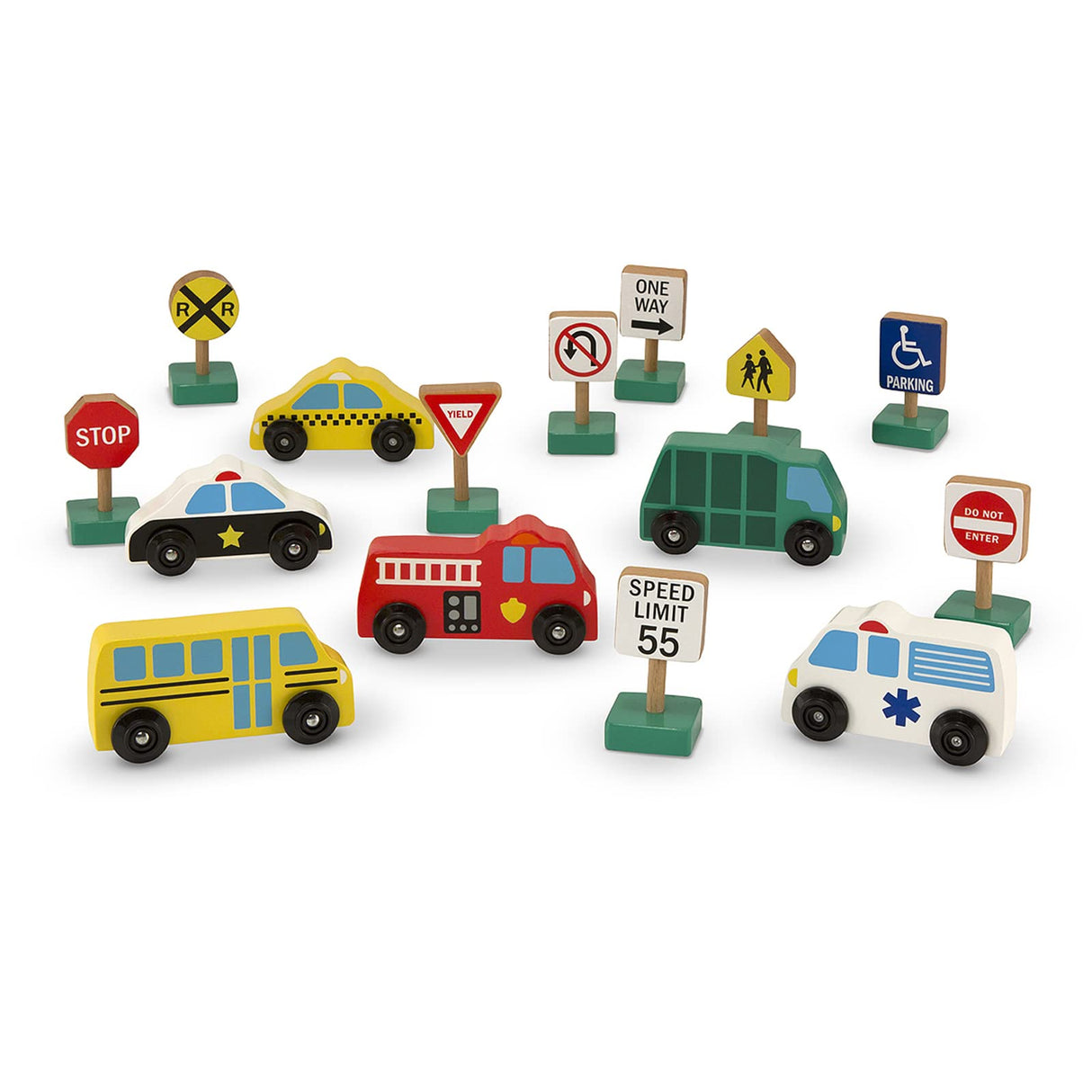 Melissa & Doug Wooden Vehicles and Traffic Signs With 6 Cars and 9 Signs Melissa & Doug