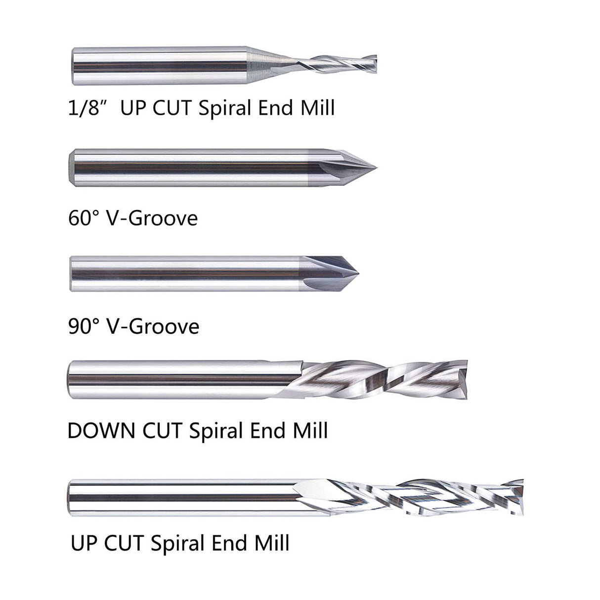 SpeTool 5 Pcs CNC Router Bit Sets Cabide Bit 1/4 Inch Shank Up Down Cut V Groove for Woodwork Beginner Engraving Slot SpeTool
