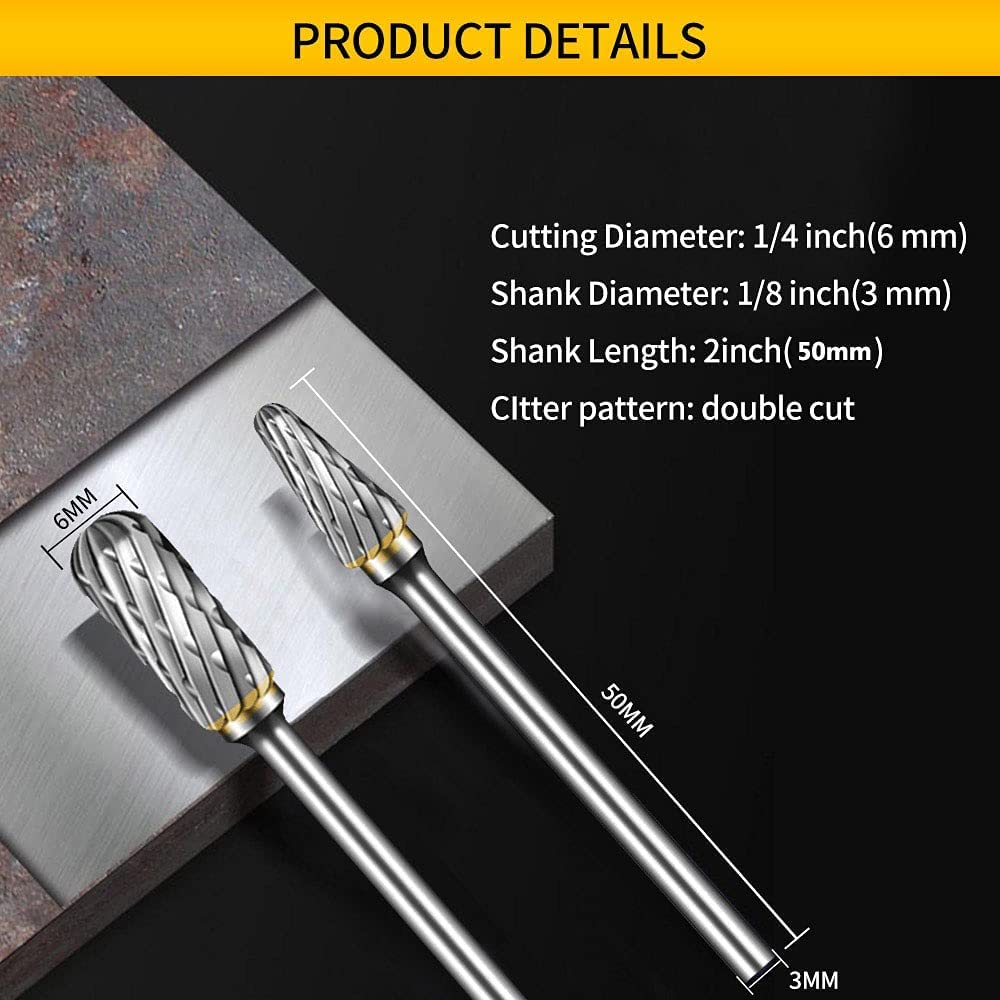 Carbide Burr Set Compatible with Dremel Rotary Tool 10Pcs Die Grinder Bits Rotary File Rasp with 1/8" Shank Tool Accessories for Attachments Cutting FOTYBEI