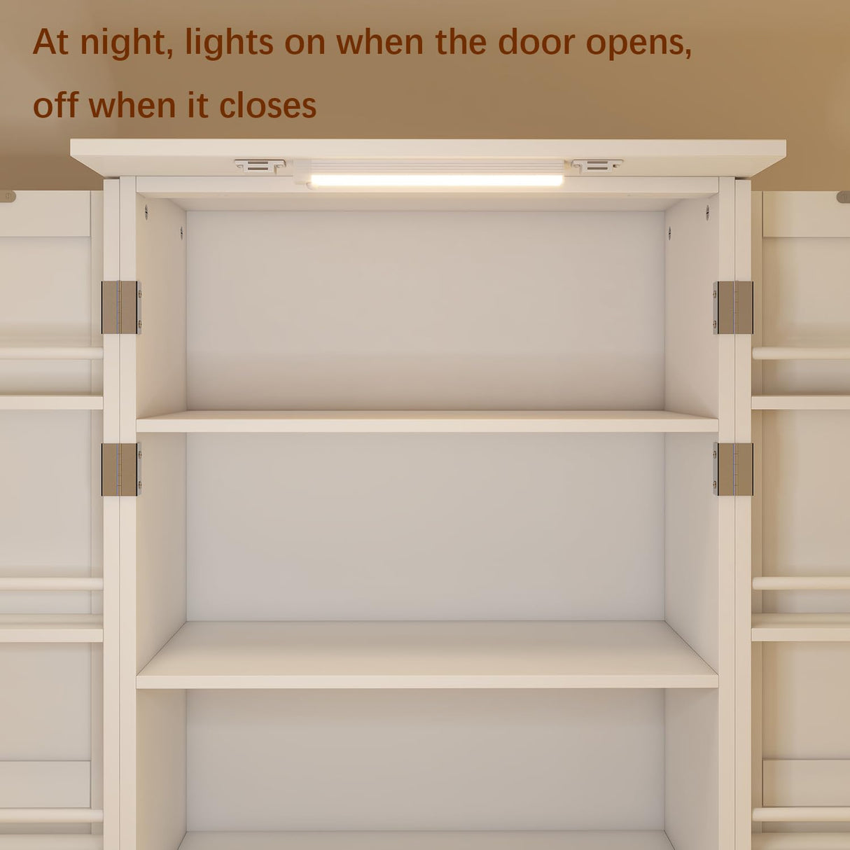 Locsear Kitchen Pantry Storage Cabinet w/LED, 50" Pantry Cabinets w/Doors and Shelves, Freestanding Pantry Cupboard for Kitchen, Dinning Room, Living Locsear