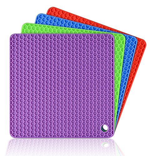CAKETIME Silicone Trivet Mats - Hot Pads Spoon Rest, Multipurpose Trivet for Hot Dishers Heat Resistant Food Grade Silicone Set of 4 CAKETIME