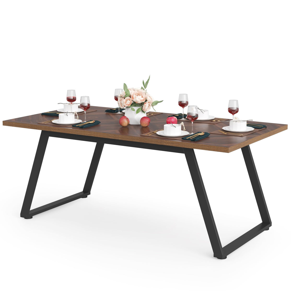 Tribesigns Dining Room Table for 6, Industrial 63" W Rustic Brown Rectangle Wooden Kitchen Table with Metal Frame, Farmhouse Patio Dinner Table for Tribesigns