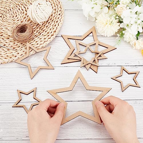OLYCRAFT 18pcs 3 Size Star Shaped Dream Catcher Frame Wooden Rings Wood Star Hoops Wooden Hoop Rings Circle Nature Wooden Hoop Craft Rings for Floral OLYCRAFT