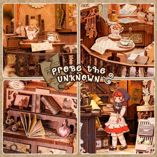 CUTEBEE DIY Bookshelf Kit with Dust Cover, DIY Dollhouse Bookshelf Insert Decoration, Old Scent Antique Shop, Bookstop Model Building - Creative Kit CUTEBEE