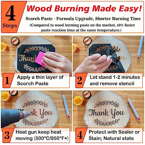 Scorch Paste - Wood Burning Paste, Wood Burning Gel for Crafting & Stencil, Stable Heat Activated Paste, Accurately & Easily Burn Designs on Wood, Scorch Paste