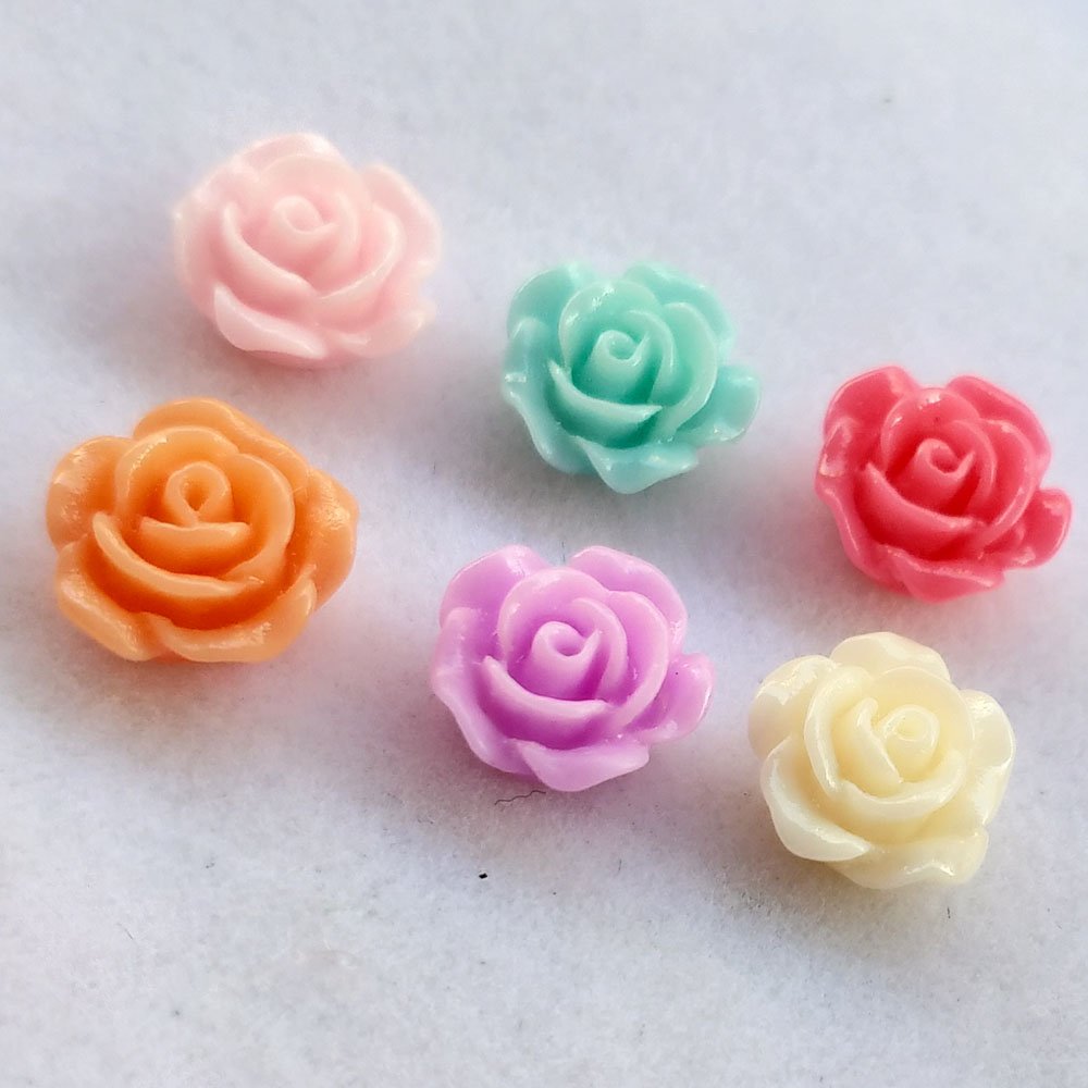 Chenkou Craft Random 100pcs Assorted of Color 8mm Rose Flower Resin Flat Back Flatbacks Loose Beads Kid's Bow DIY Craft (8mm) Chenkou Craft