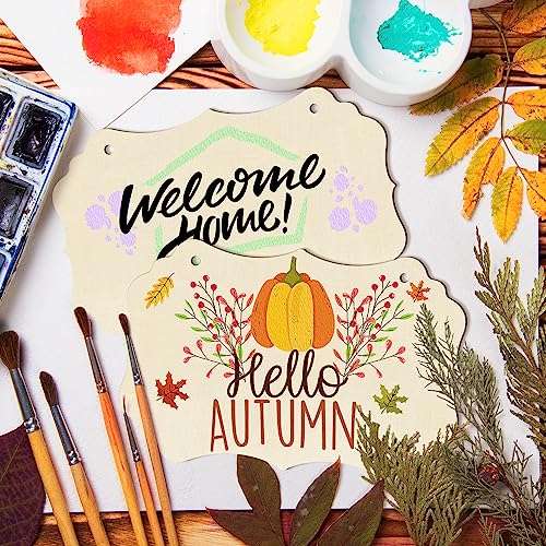 Large Rectangle-Shaped Wooden Welcome Door Sign to Paint 10Pcs, DIY Blank Unfinished Wood Ornament for Crafts Hanging Decorations, Halloween Sophena