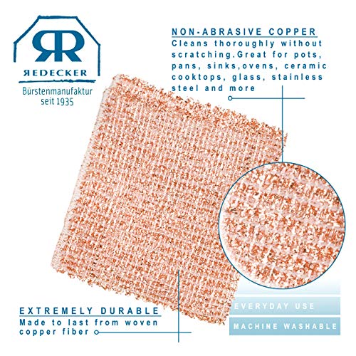 REDECKER 2-Ply Woven Copper Scrubbing Cloth - Durable and Non-Abrasive Scrubber, Machine Washable, Alternative to Chore Boy Copper Scrubber, Copper REDECKER