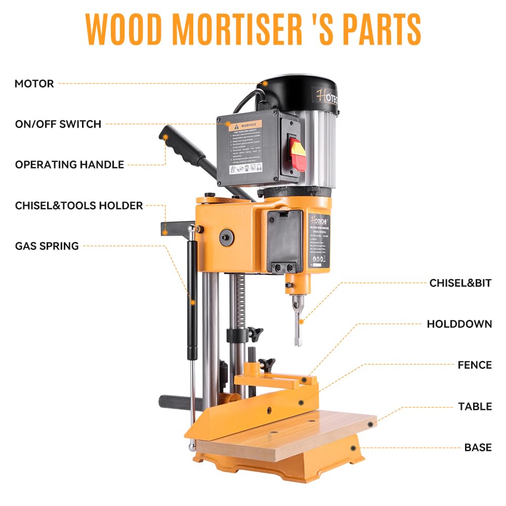 Hoteche Benchtop Wood Mortiser - 1/2HP Woodworking Mortising Machine with 3/8-Inch Chisel Hoteche