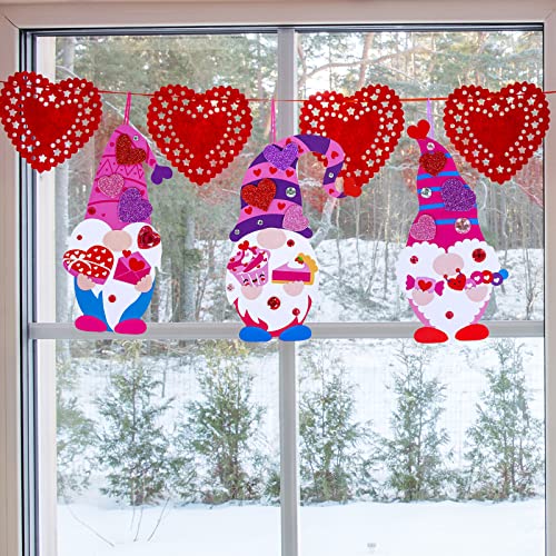 Winlyn 36 Sets Valentine's Day Gnome Ornaments Decorations DIY Valentine Gnome Craft Kits Assorted Gnome Shaped with Heart Valentine Stickers for Winlyn