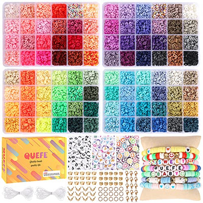 QUEFE 9600pcs Clay Beads for Bracelet Making Kit, 96 Colors Polymer Heishi Beads with Letter Beads for Jewelry Necklace Making, Craft Gifts, Preppy,