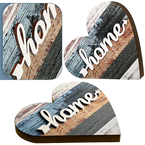 Jetec 2 Pcs Rustic Wood Home Sign Farmhouse Love Wooden Heart Shaped Table Centerpiece Valentines Day Decoration for Home Kitchen Living Room Dining Jetec