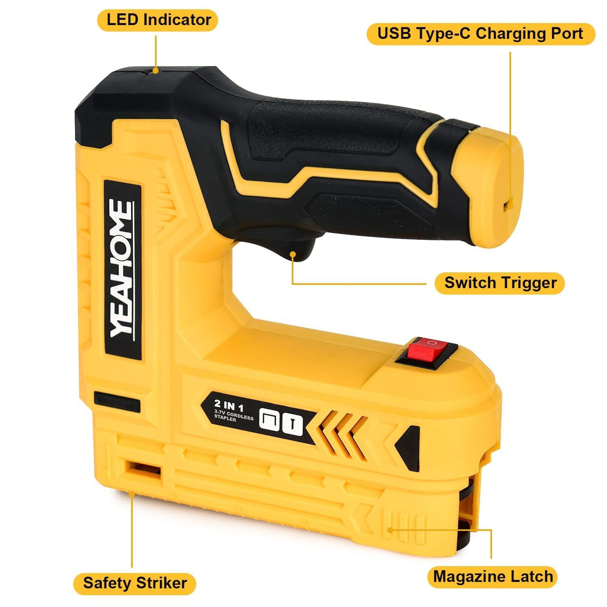 YEAHOME Electric Staple Gun, 2 in 1 Electric Brad Nailer/Stapler, 3.7V Power Cordless Stapler Tacker with USB Charger Cable, 1000 Staples for YEAHOME