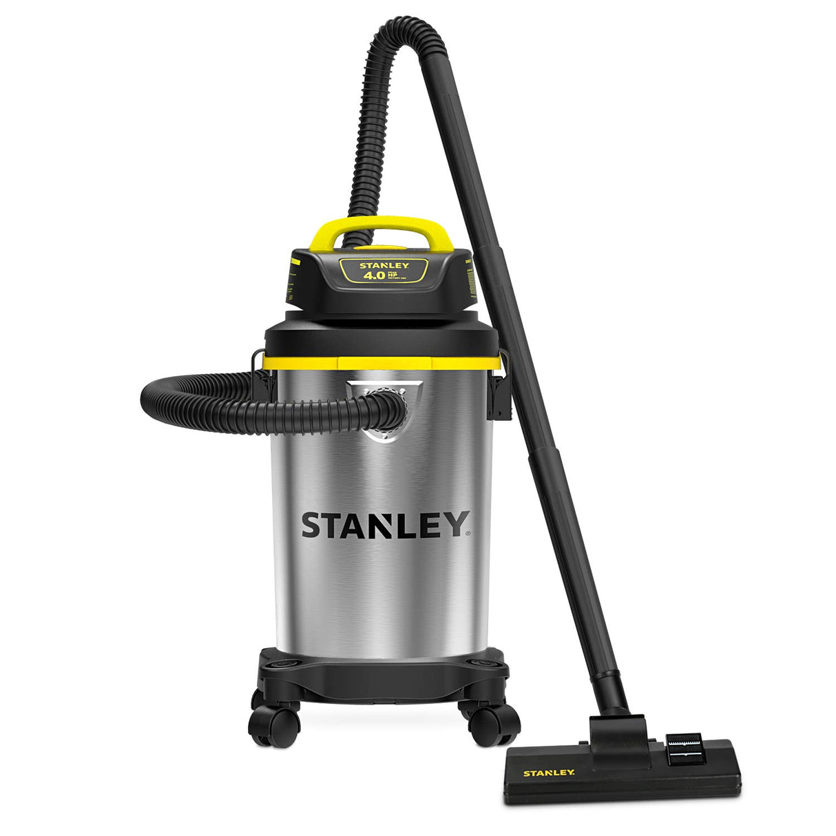 Stanley SL18129 Wet/Dry Vacuum, 4 Gallon, 4 Peak HP, Stainless Steel Tank with Top Handle, 3-in-1 Shop Vacuum Cleaner with Blower for Home, Garage, Stanley