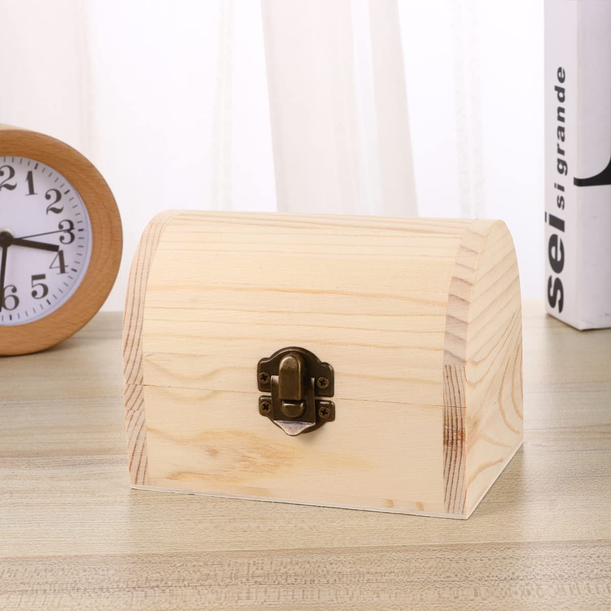 Healifty 6 Pcs Unfinished Treasure Chest Table Top Chest Graffiti Supplies Storage Lock Case Travel Jewlery Case Trinket Antique Decor Wood Case Healifty