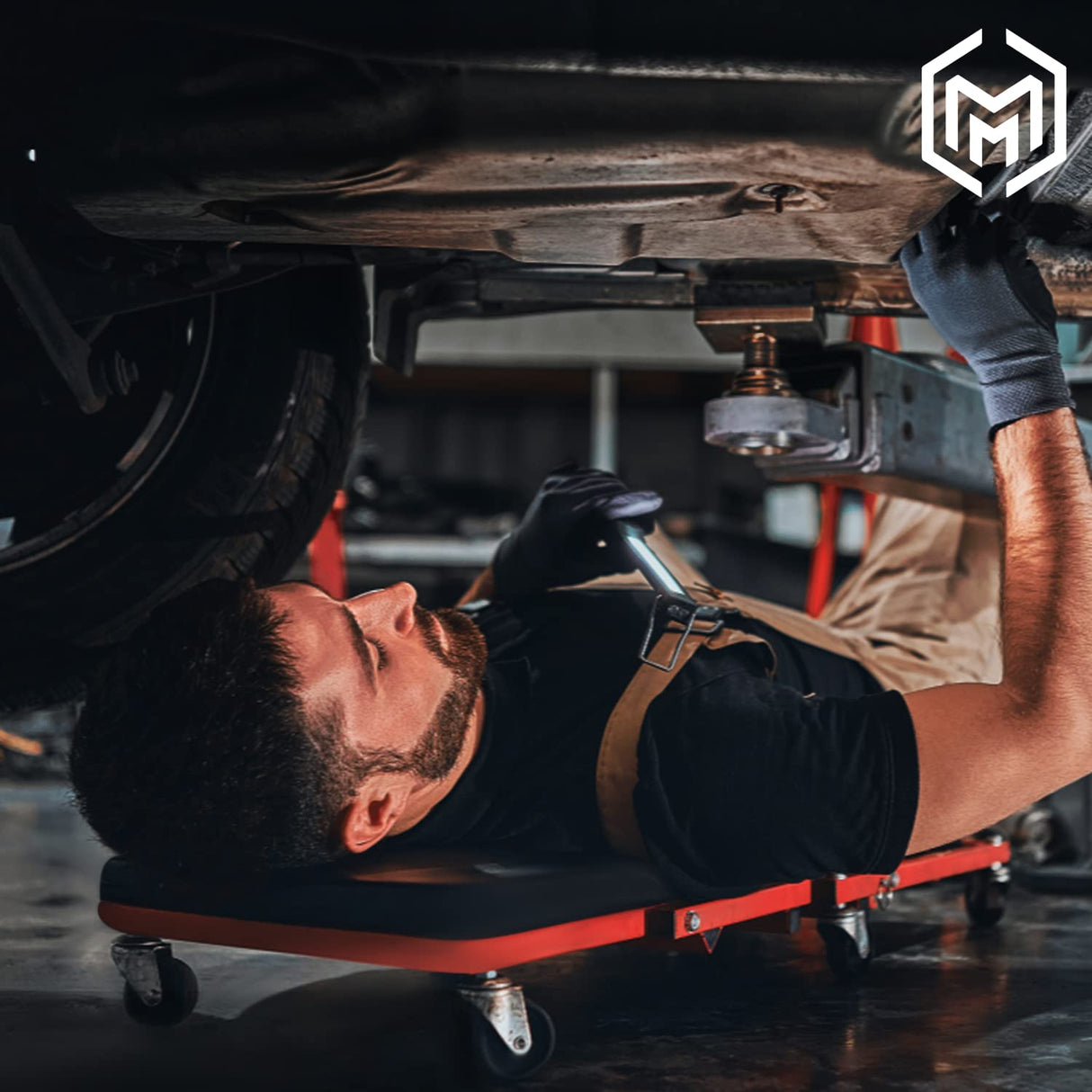 M-AUTO Foldable Z Creeper 2-in-1 Rolling Folding Car Creeper & Seat, 36" Adjustable Roller Garage Chair Lay Down or Sit, 330LBS Capacity Under Car M-AUTO