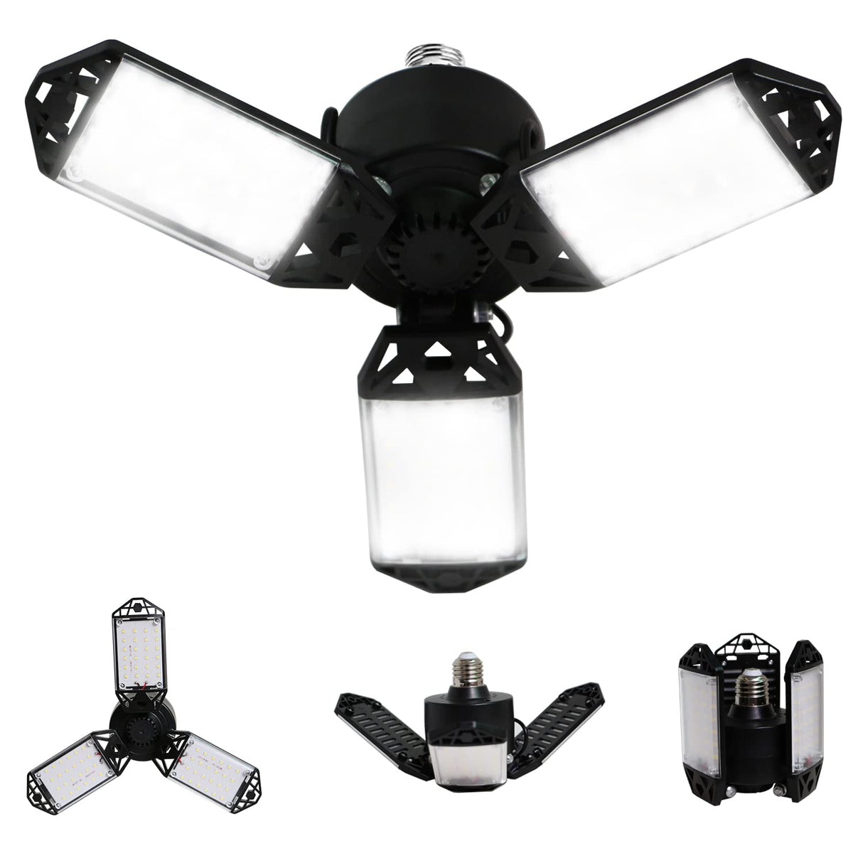 LED Garage Light, 80W 8000 Lumen LED Garage Ceiling Lights with 3 Adjustable Panels E26/E27 LED Shop Lights, 6500K Daylight Light Bulb Fixture LED Meiqils