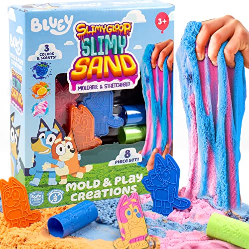 Horizon Group USA Bluey SLIMYGLOOP Slimy Sand Mold & Play Creations, 8-Piece Playset, 3 Scented Colors, Sensory Activity for Kids Ages 3, 4, 5, 6, 7, Horizon Group USA