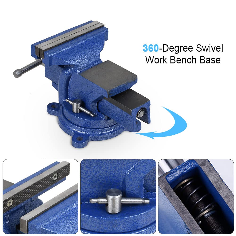 5" Heavy Duty Bench Vise with Anvil Swivel Table Top Clamp Locking Base Sanheshun