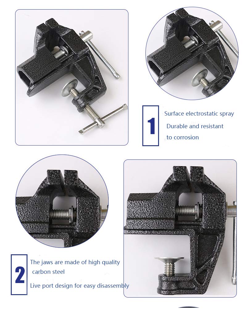 Mini Table Clamp, Small Bench Vice, New upgraded cast iron manufacturing Jewelers Hobby Clamps Craft Repair Tool Portable Work Bench Vise (mini) HENGDA VISE
