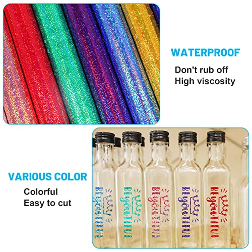 Holographic Glitter Vinyl Sheets 9 Pack Vinyl Permanent - Easy to use Adhesive Vinyl for Craft Decor,12” X 12” (Holographic Glitter) GIRAFVINYL
