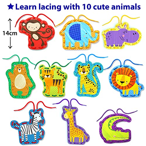 KRAFUN Beginner Easy Safari and Animal Lacing Card Kit, 10 Preschool Lacing Card Project for Kids Arts & Crafts, Lacing Cards for Toddlers, Fine KRAFUN