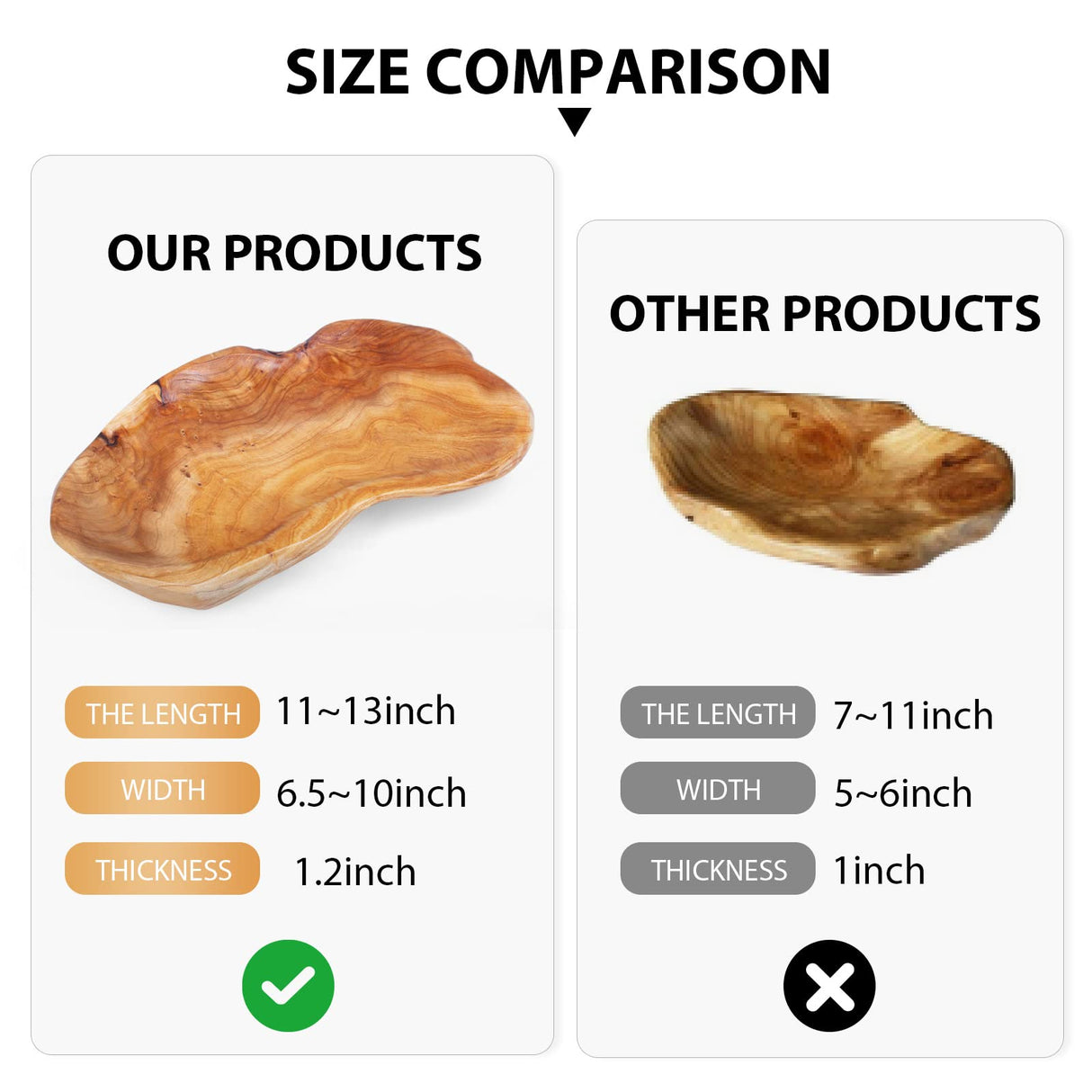 BTEOBFY Natural Wood Fruit Bowl 11-13 inch, Unique Handmade Wood Serving Platter, Wood Fruit Snack Dish for Sandwich Bread Serving, Appetizer BTEOBFY