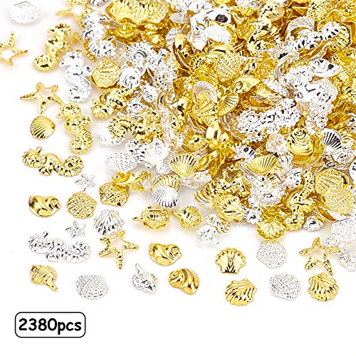 OLYCRAFT 2380pcs Ocean Themed Resin Filler Alloy Epoxy Resin Supplies UV Resin Filling Accessories for Resin Jewelry Making Sliver & Gold- 7 Shapes OLYCRAFT
